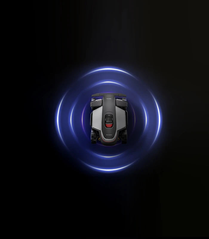 Top view of the RockMow Z1 robotic lawn mower illustrating SentiSphere™ RTK and VSLAM navigation.