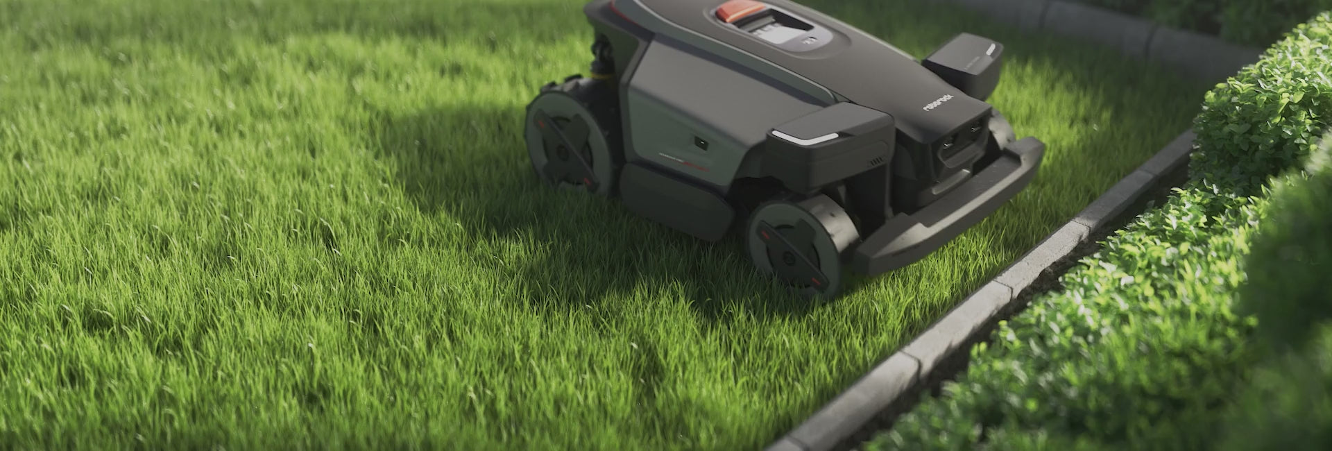 RockMow Z1 robotic lawn mower demonstrating its Active Steering System for controlled, non-scuff movement.