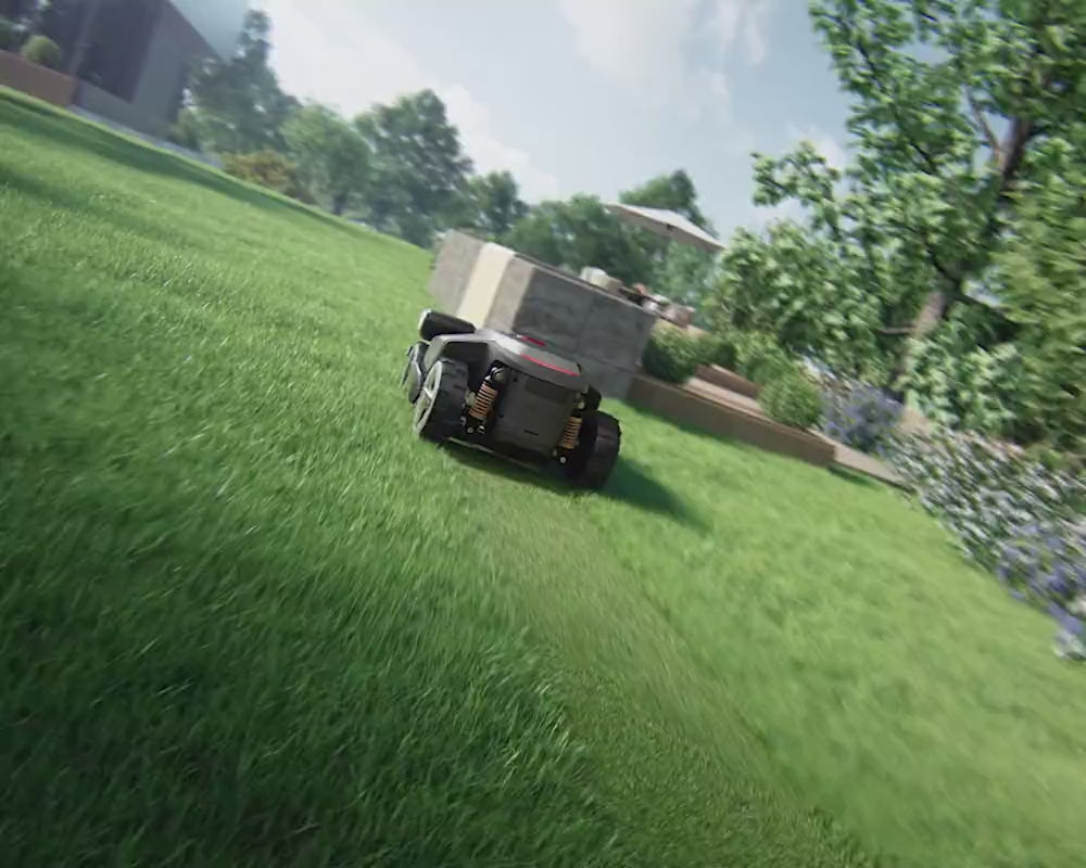 RockMow Z1 robot mower demonstrating PreciEdge™ cutting for a closer finish along lawn edges.