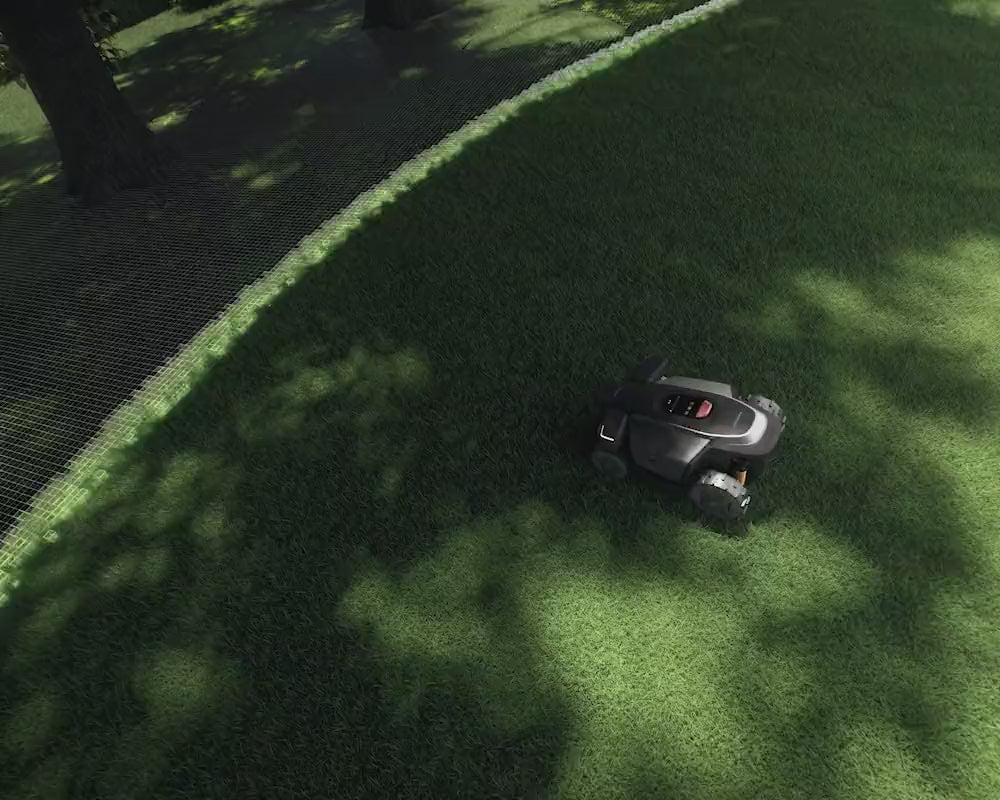 RockMow Z1 robotic lawn mower demonstrating SentiSphere™ RTK and VSLAM navigation.